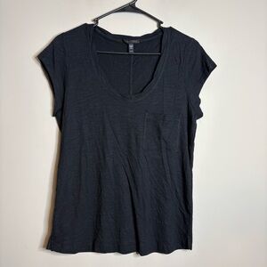 Eileen Fisher V-Neck Cap Sleeve Shirt Pocket Black Size XS